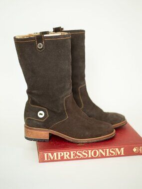 Vintage Brown Suede Boot Sherpa Lined Cole Haan